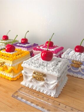 Handmade Decorative Cherry-Topped Trinket Box - White